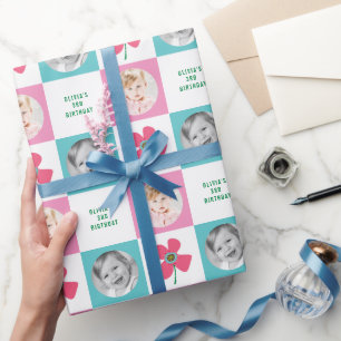 Pink Daisy Pop Flower Chic Birthday Photo Gift Wrapping Paper