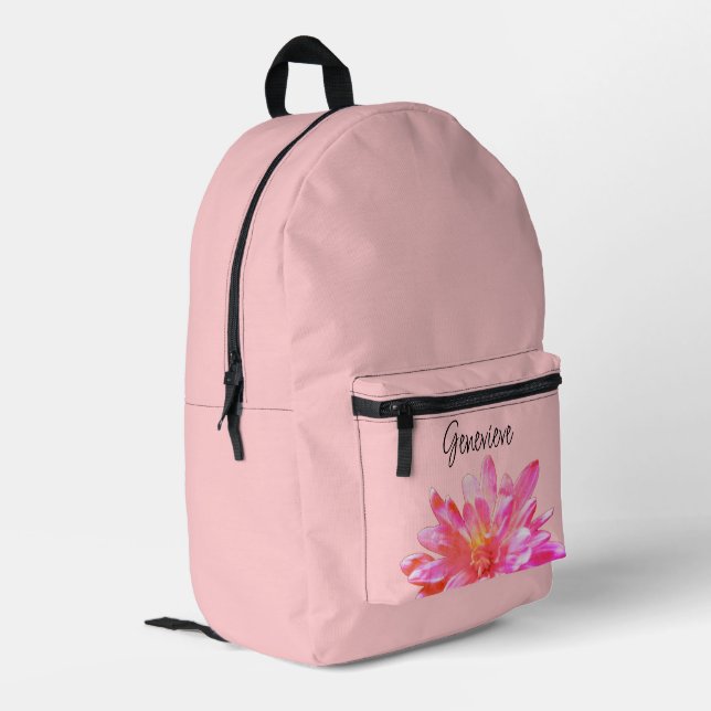 Pink daisy  pretty pink orange floral  printed backpack (Back Corner Left)