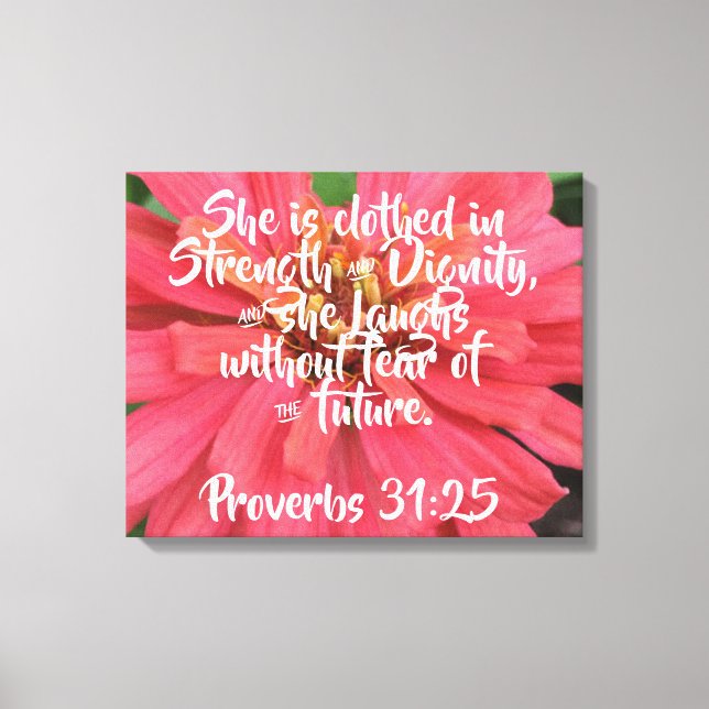Pink Daisy Proverbs 31:25 on canvas Print (Front)