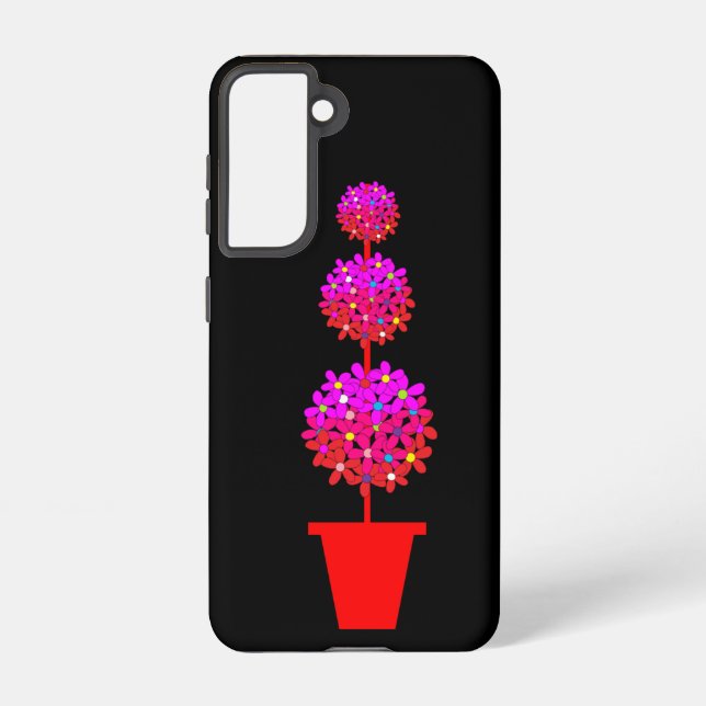 Pink Daisy Puff Topiary Samsung Galaxy S21 Case (Back)