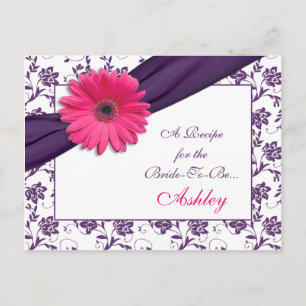 Pink Daisy Purple Damask Recipe Card for the Bride