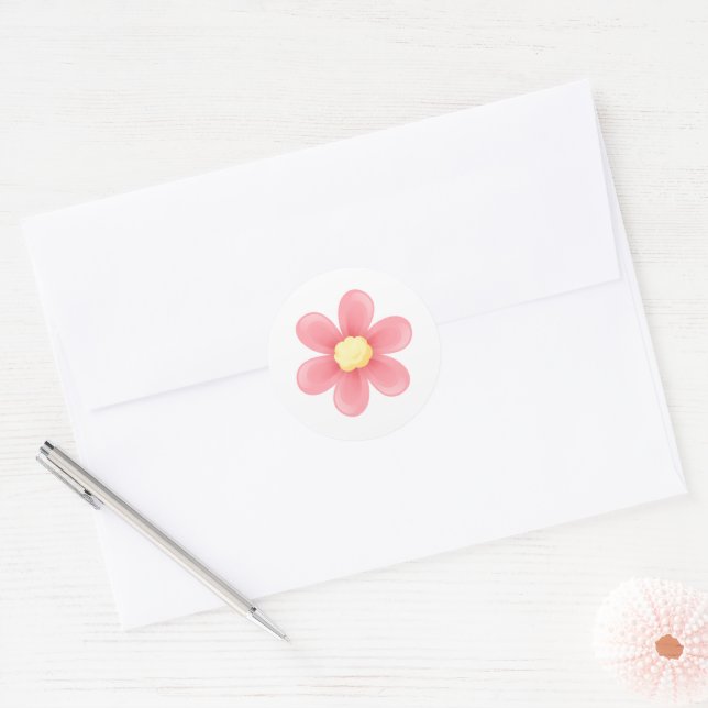 Pink Daisy Round Sticker - Cute Floral Custom (Envelope)