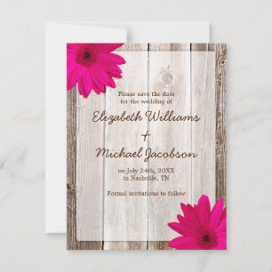 Pink Daisy Rustic Barn Save the Date Announcement