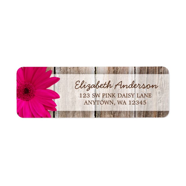 Pink Daisy Rustic Barn Wood Address Labels (Front)