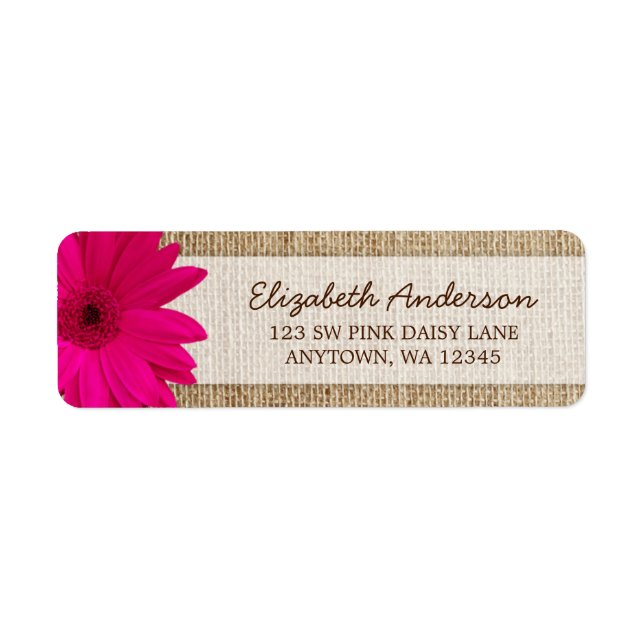 Pink Daisy Rustic Burlap Address (Front)