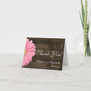 Pink Daisy Rustic Wedding Thank You Cards