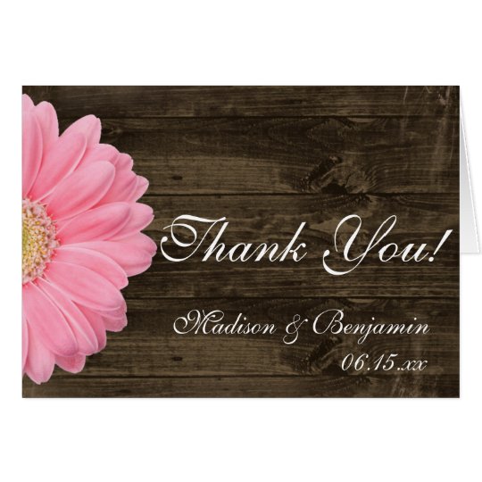 Pink Daisy Rustic Wedding Thank You Cards