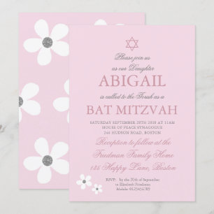 Pink Daisy Silver Invitation