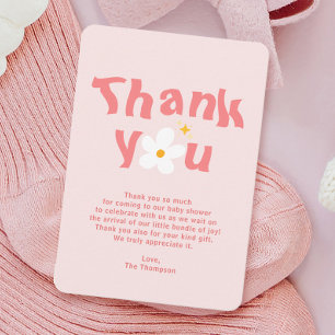 Pink Daisy Spring Baby in Bloom Baby Shower Thank You Card