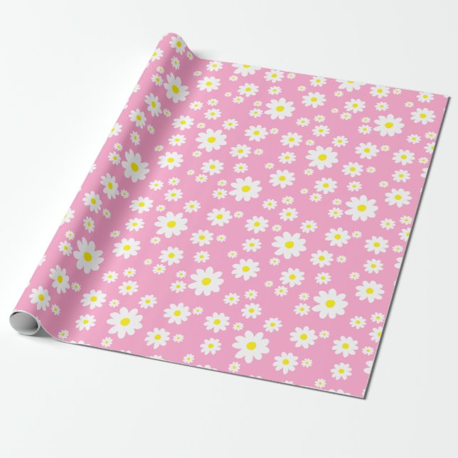 Pink Daisy Spring Pattern Wrapping Paper (Unrolled)