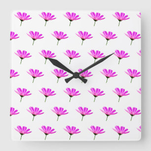 Pink Daisy Square Wall Clock