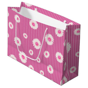 Pink Daisy Stripe Large Gift Bag