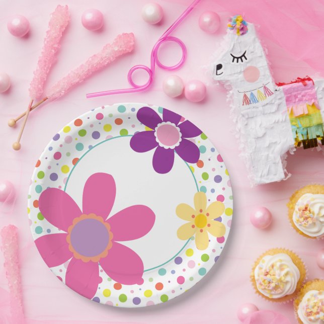 Pink Daisy Summer Floral Illustration Paper Plate (Party)