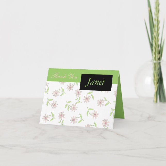 Pink Daisy Thank You Card with Name (Front)