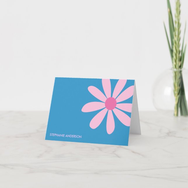 Pink Daisy Thank You Cards (blue) (Front)