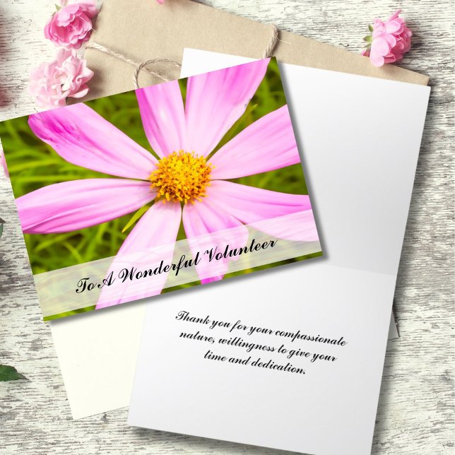 Pink Daisy Thank You Volunteer Card (Creator Uploaded)
