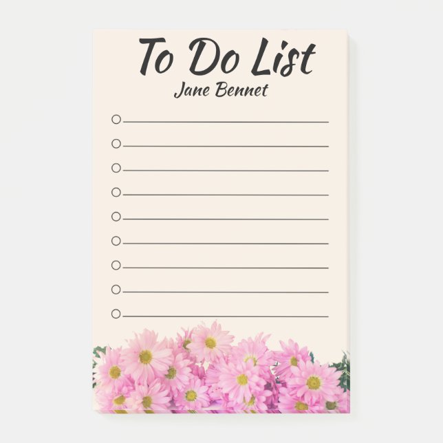 Pink Daisy To Do List Personalised Notes (Front)