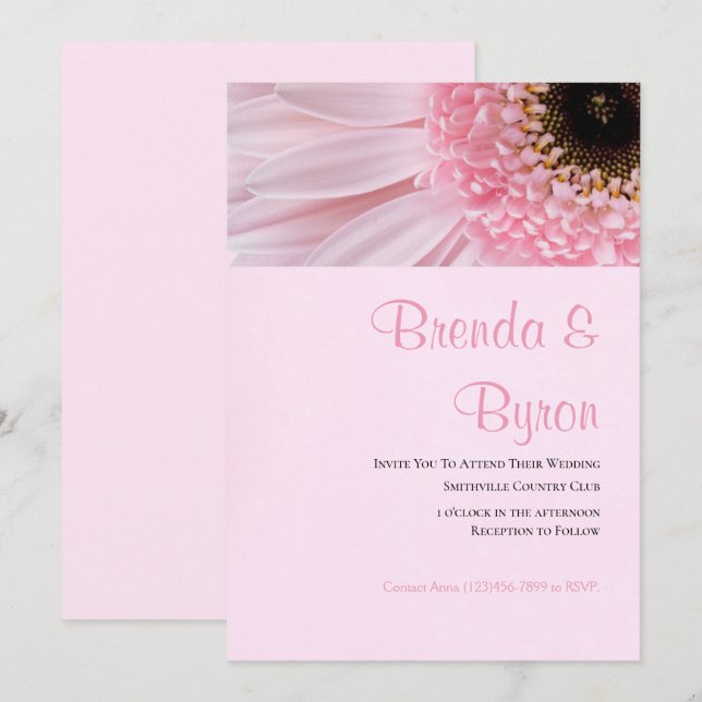 Pink Daisy Wedding Invitation (Front/Back)