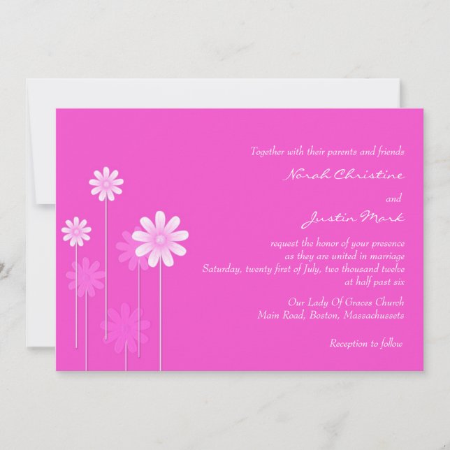 Pink Daisy Wedding Invitation (Front)