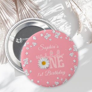 Pink Daisy Wild One 1st Birthday 6 Cm Round Badge
