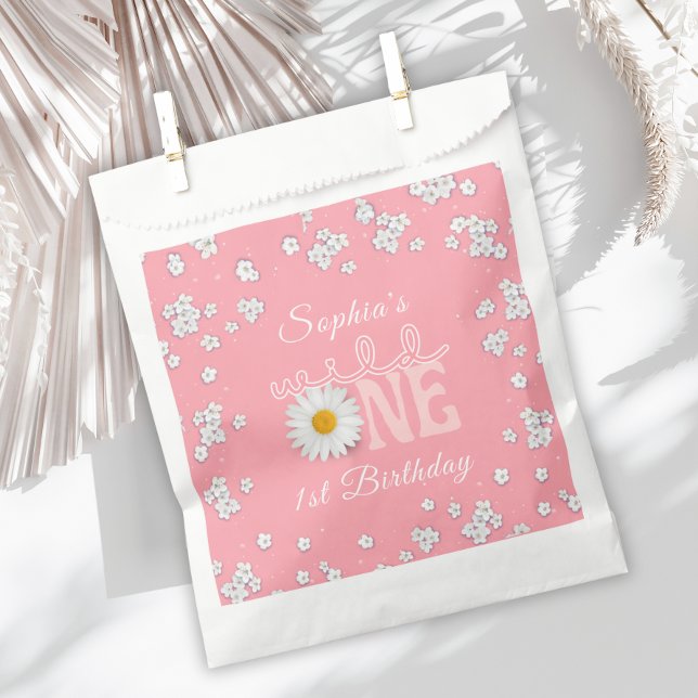 Pink Daisy Wild One 1st Birthday  Favour Bags (Creator Uploaded)