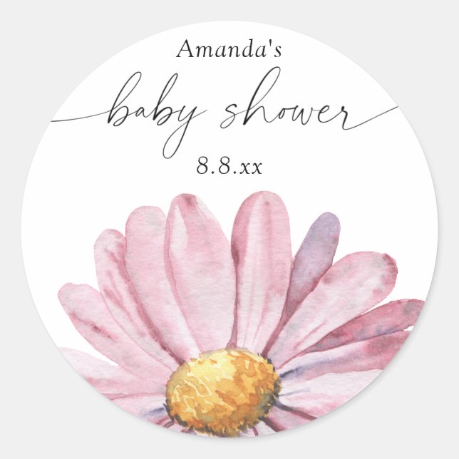 Pink daisy Wildflower - Baby shower Classic Round Sticker (Front)