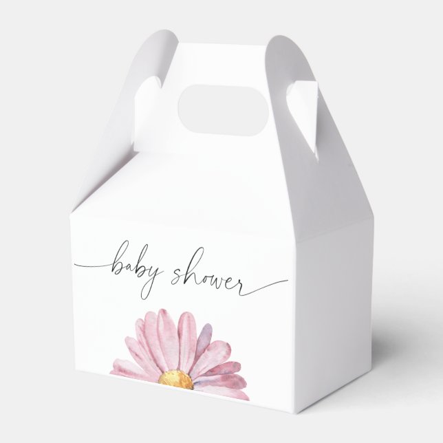 Pink daisy Wildflower - Baby shower Favour Box (Front Side)