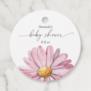 Pink daisy Wildflower - Baby shower Favour Tags