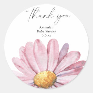 Pink daisy Wildflower - Thank you Classic Round Sticker