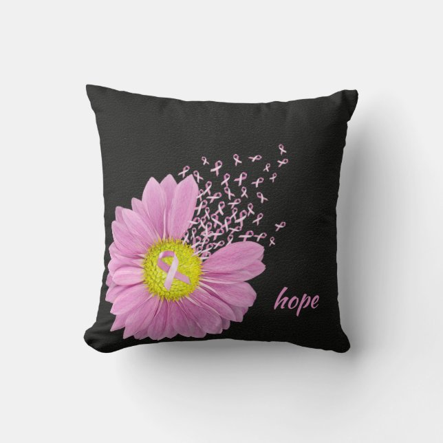 Pink Daisy with pink ribbons Cushion (Front)