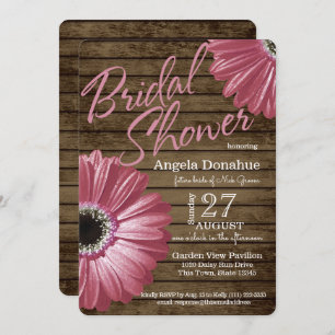 Pink Daisy Wood Bridal Shower Invitation