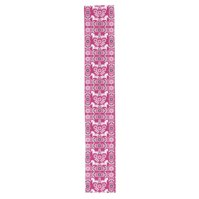 Pink Dala Swedish Horse Print Long Table Runner (Front)