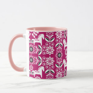 Pink Dala Swedish Horse Print Mug