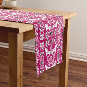 Pink Dala Swedish Horse Print Short Table Runner