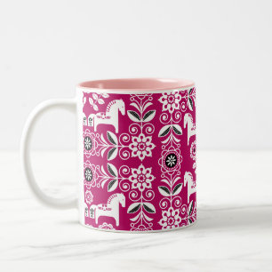 Pink Dala Swedish Horse Print Two-Tone Coffee Mug