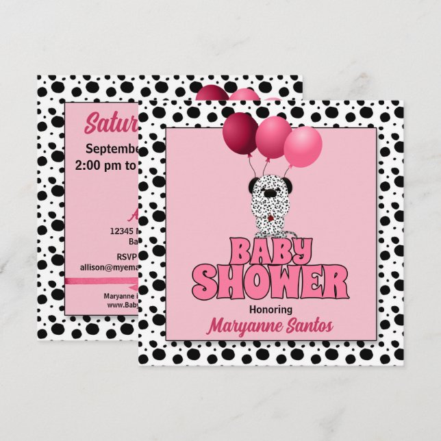 Pink Dalmatian Dog Theme for Girls Baby Shower Invitation (Front/Back)