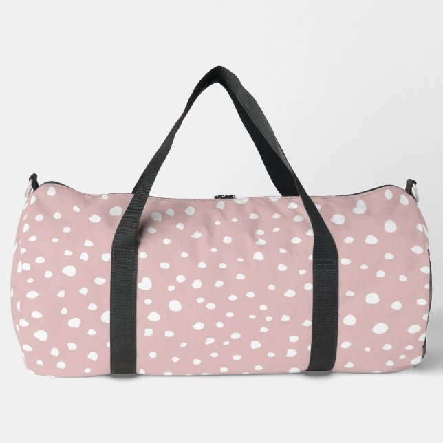 Pink Dalmatian Spots, Dalmatian Dots, Dotted Print Duffle Bag (Front)