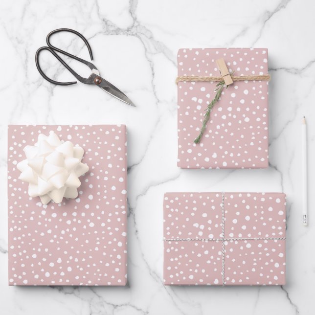 Pink Dalmatian Spots, Dalmatian Dots, Dotted Print Wrapping Paper Sheet (Front)