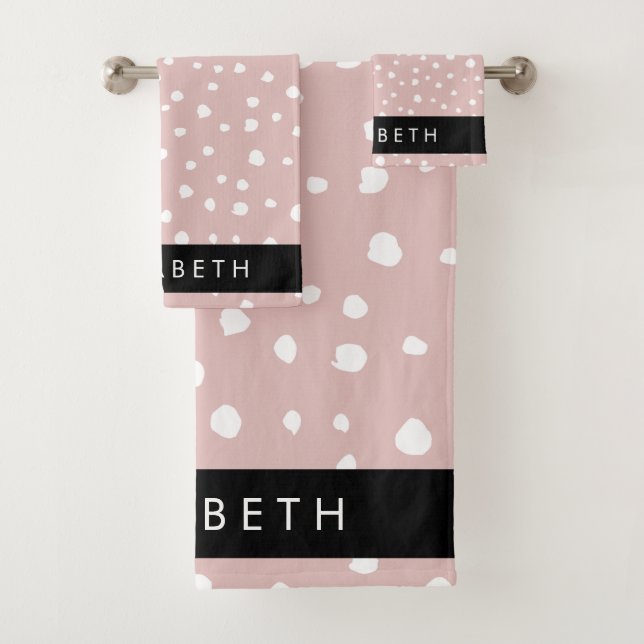 Pink Dalmatian Spots, Dalmatian Dots, Your Name Bath Towel Set (Insitu)