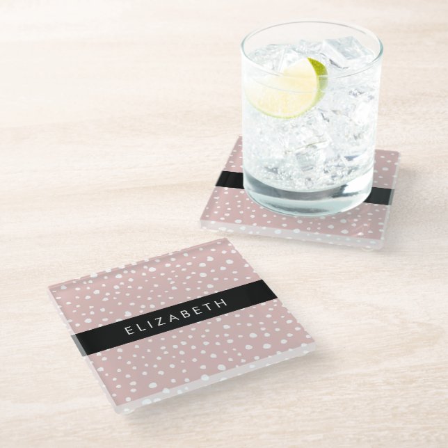 Pink Dalmatian Spots, Dalmatian Dots, Your Name Glass Coaster (Angled)