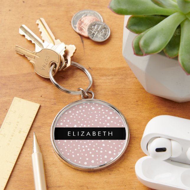 Pink Dalmatian Spots, Dalmatian Dots, Your Name Key Ring (Desk)