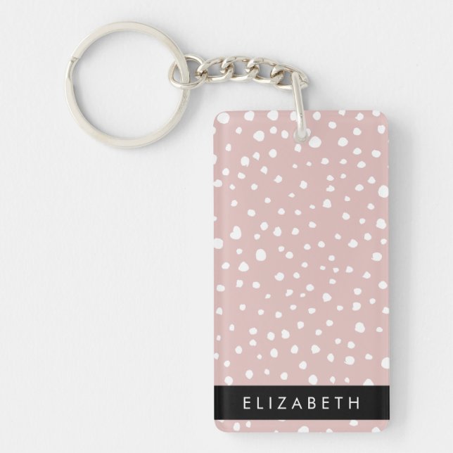 Pink Dalmatian Spots, Dalmatian Dots, Your Name Key Ring (Front)