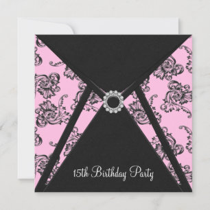 Pink Damask 15th Birthday Party Invitation