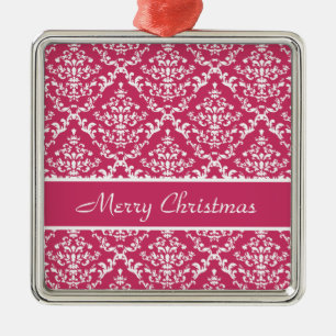 Pink Damask #1 customizable Metal Tree Decoration