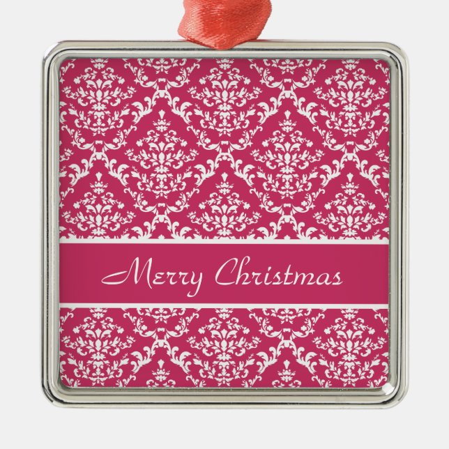 Pink Damask #1 customizable Metal Tree Decoration (Front)