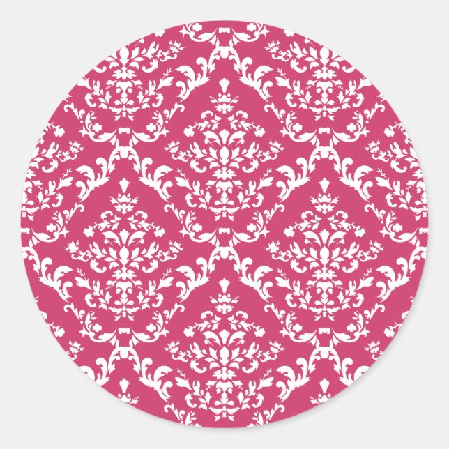 Pink Damask #1 @ VictoriaShaylee Classic Round Sticker (Front)