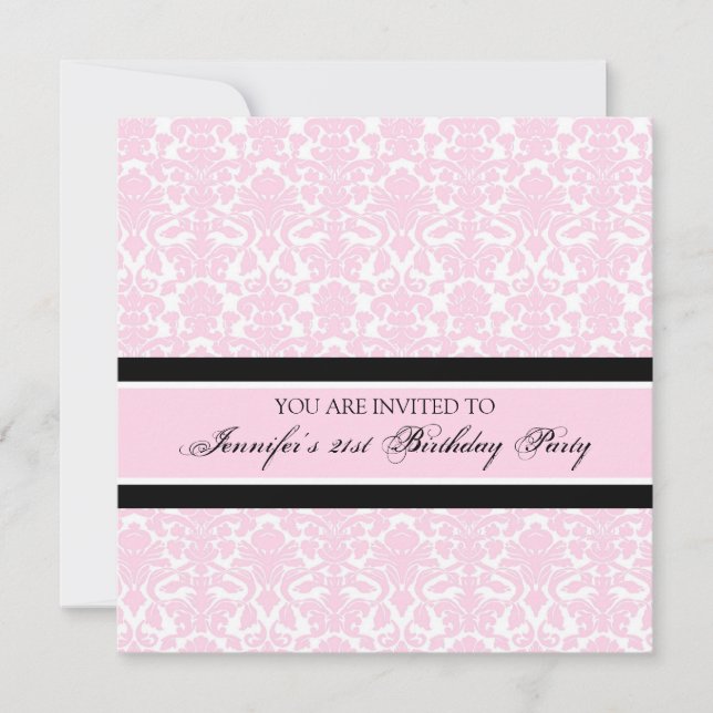 Pink Damask 21st Birthday Party Invitations (Front)