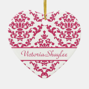 Pink Damask #2 customisable Ceramic Tree Decoration