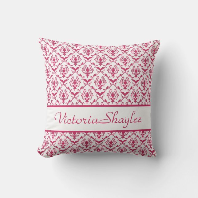 Pink Damask #2 customisable Cushion (Front)
