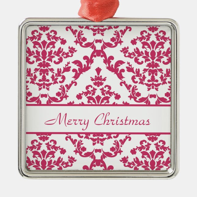Pink Damask #2 customisable Metal Tree Decoration (Front)
